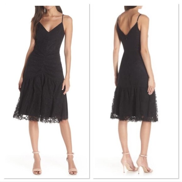 Harlyn Ruched Front Lace V-neck Adjustable Strap Midi Dress Size Small New - Picture 1 of 13